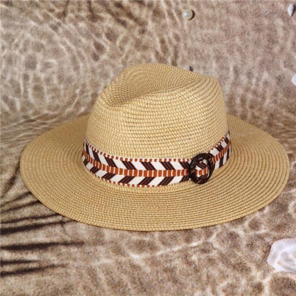 Aztec Pattern Band Straw Hat - Picture 2 of 4